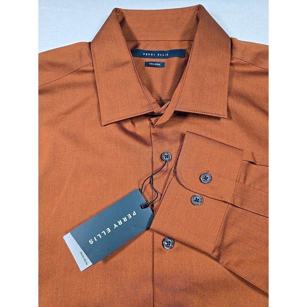 Perry Ellis Mens Medium‎ Copper L/S Button Up Classic Shirt Designer mwt